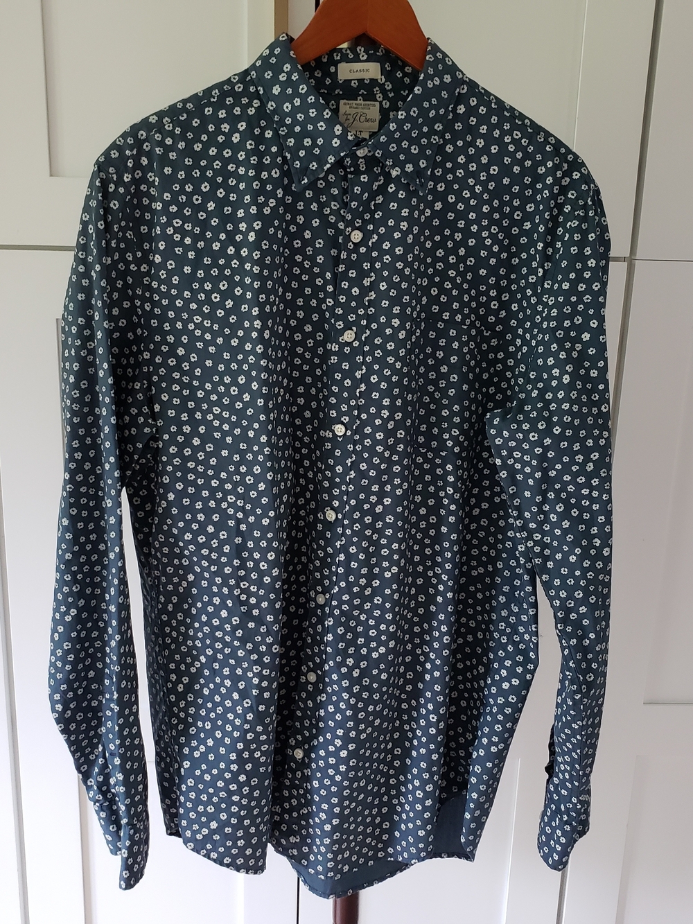 J. Crew Classic Dress Shirt Mens Large Tall Navy Button-Down White Floral Print